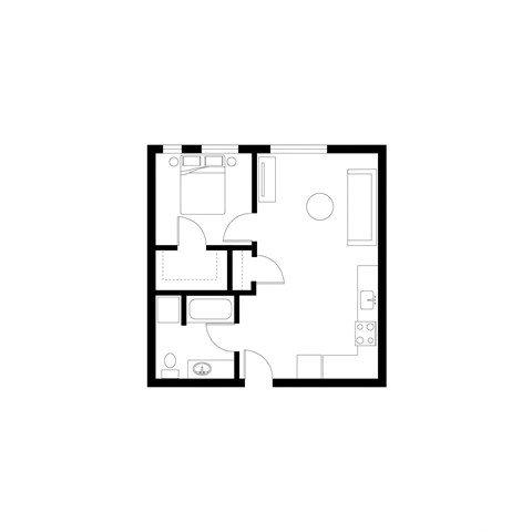 Floor plan for 1 bed, 1 bath, 678 sqft